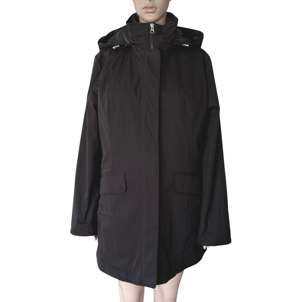Lands End Y2K Womens Black Hooded Parka Jacket Insulated Full Zip Coat L Outdoor